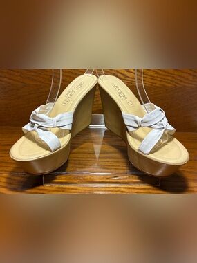 Y2K Vintage Cathy Jean Brazil Platform Wedge Slides White Leather Size 8